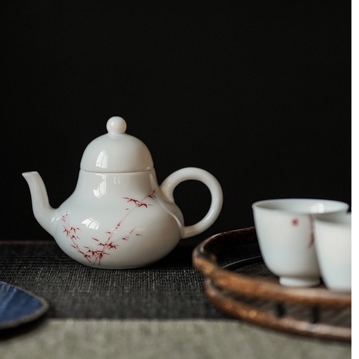 Ấm  sứ Cảnh đức trấn dáng tư đình vẽ trúc