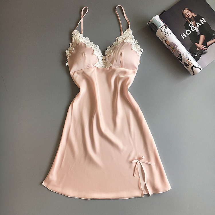 Phong Cách Mới Váy Ngủ Lụa 2 Dây - Đầm Ngủ Chất Liệu Lụa Satin Chiffon Cao Cấp Có Đệm Ngực Tháo Rời VN005 [BINO]