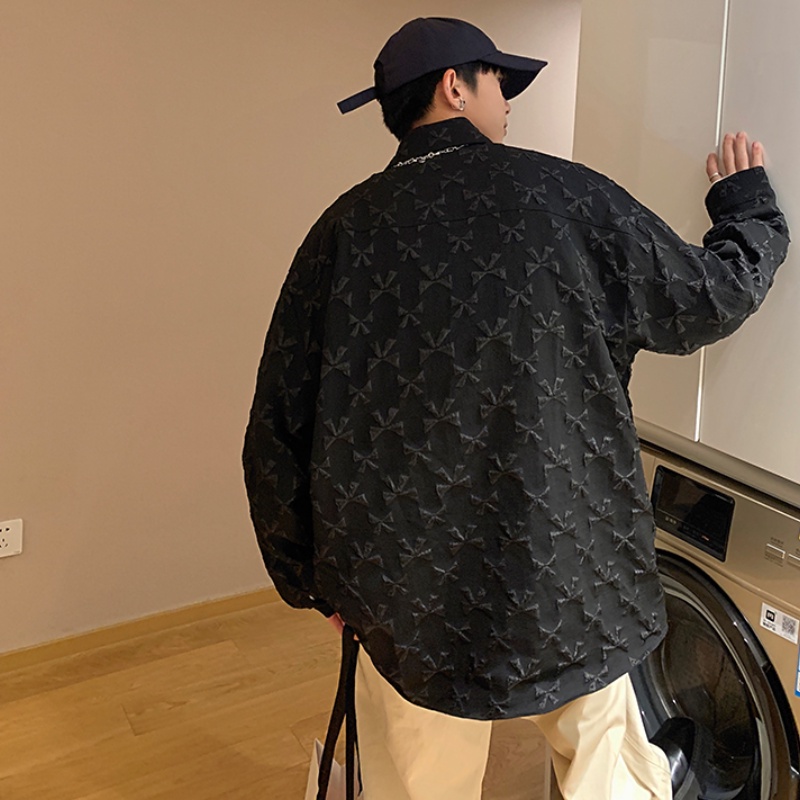 Áo Sơ Mi Tay Dài Dáng Rộng Màu Trơn In Họa Tiết Thời Trang Hàn Quốc Trẻ Trung Cho Nam