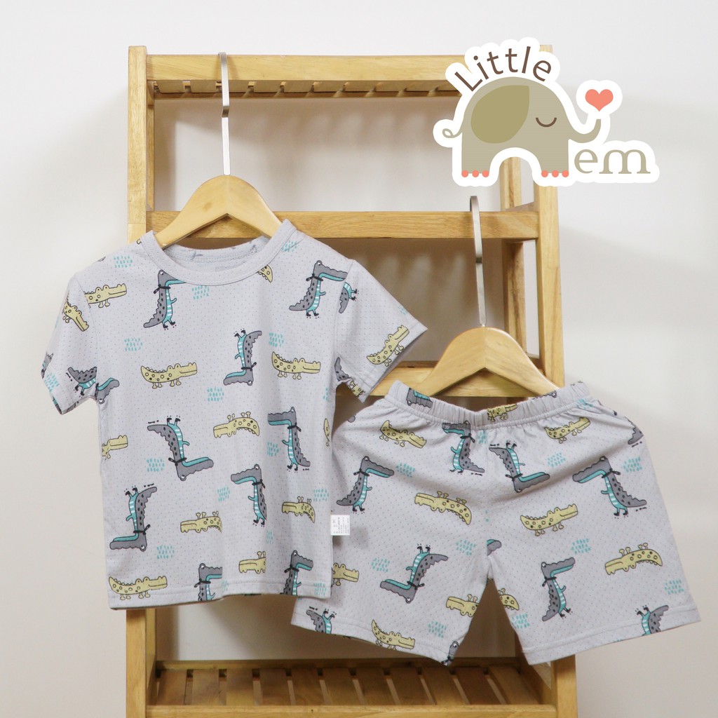 Bộ đồ bé trai Cotton tre cộc tay _ Gray crocodile