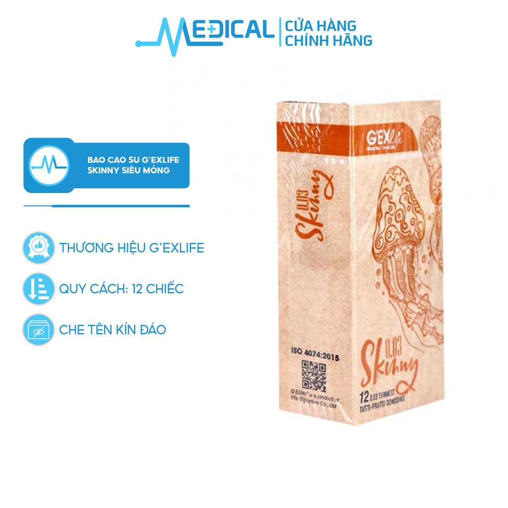 Bao cao su G'EXlife 0.03 skinny siêu mỏng (Hộp 12 chiếc) - MEDICAL