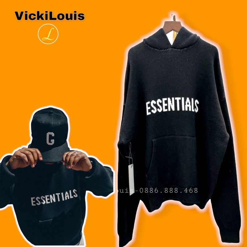 ⚜[Nguyên Bản] Áo hoodie len Fear of God Essentials Knit Black, Áo khoác có mũ FOG cao cấp form rộng oversize