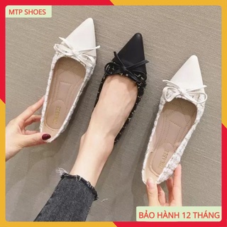 Giày bệt nữ ❤FREESHIP❤ giày búp bê nữ đế bằng phối vải dạ đính nơ xinh xắn