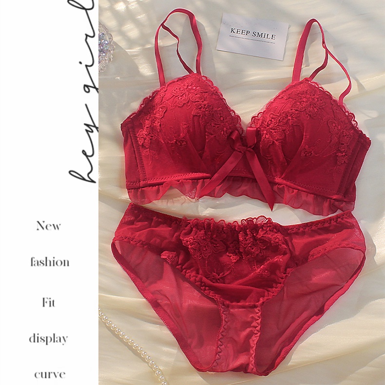 Set Áo Lót Nâng Ngực 3/4 Cup 32-38AB Thêu Hoa Mềm Mại Và Đồ Lót Cho Nữ