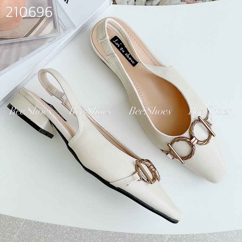 BEESHOES - GIÀY BÚP BÊ NỮ THỜI TRANG DA MỀM ÊM CHÂN DỄ ĐI GÓT CAO 2 PHÂN SẴN MÀU ĐEN ,KEM 210696
