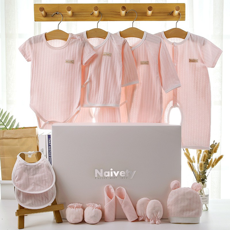 Set đồ sơ sinh quà tặng cho bé 14 chi tiết coton có hộp sang chảnh