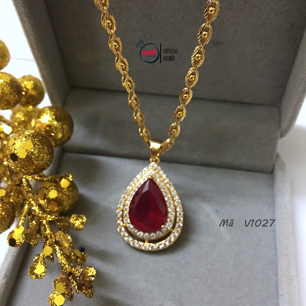 Dây Chuyền Mạ Vàng Nữ V1027 Đính Đá Đỏ Bản Lớn