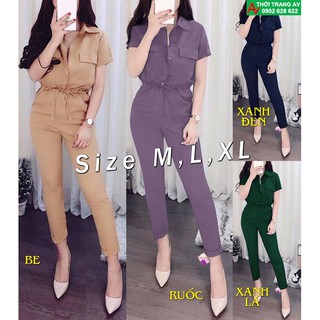 Jumpsuit - Đồ bay dài xắn lai cố sơ mi tay ngắn thắt dây eo xinh xắn - AV6250