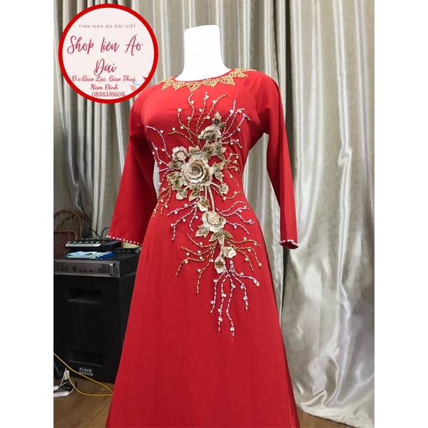 Áo dài đoe thiết kế đơn giản phối ren nhẹ nhàng, 2 tà cổ tròn,tay lỡ