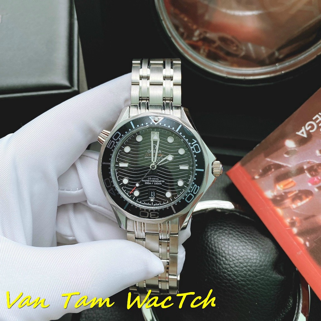 Đồng hồ nam Omega Seamaster Diver 42mm máy Nhật Automatic, mẫu mặt tròn 2 núm vặn màu đen, viền trắng