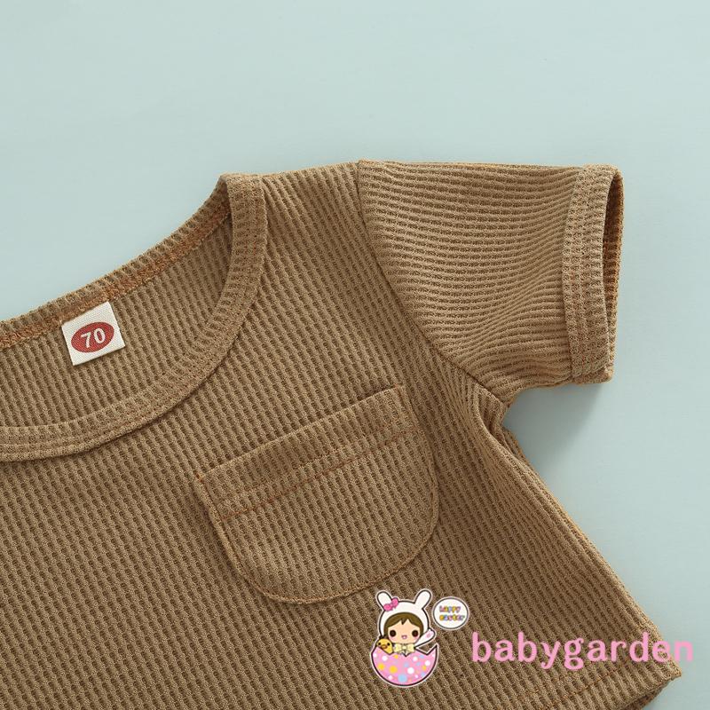 Bộ Áo Tay Ngắn Cổ Tròn + Quần Short Dây Rút Màu Trơn Thời Trang Mùa Hè Dành Cho Bé Trai 0-24 Tháng