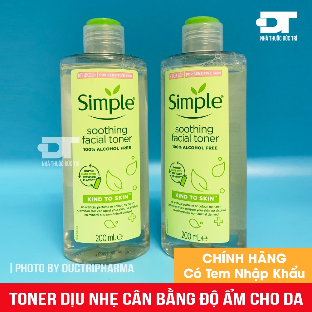 Nước hoa hồng làm dịu và cân bằng độ ẩm cho da Toner Simple Kind To Skin Soothing Facial