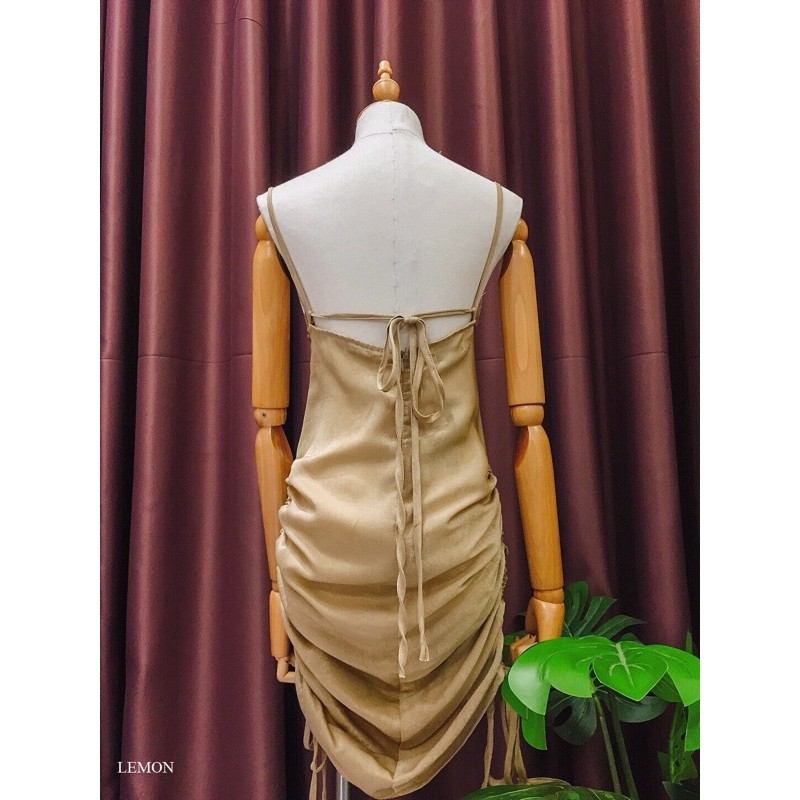 Đầm Lụa 2 Dây Hở Lưng Dây Rút Nhún Thân Thiết Kế Dự Tiệc Cao Cấp LEMON DRESS