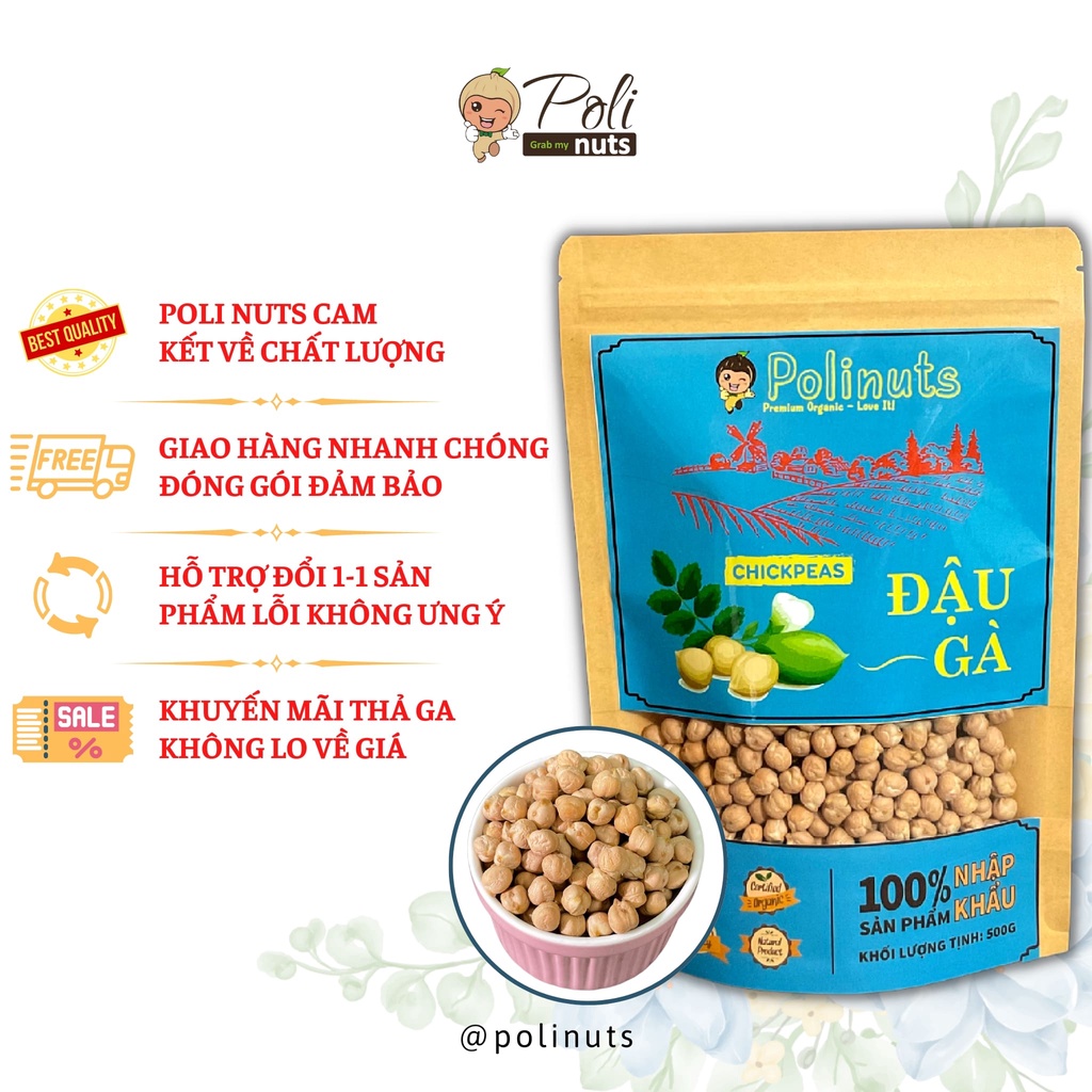 Hạt Đậu Gà Hữu Cơ Polinuts Nhập Khẩu Mỹ Loại Cao Cấp Giá Tốt Túi 200g / 500g