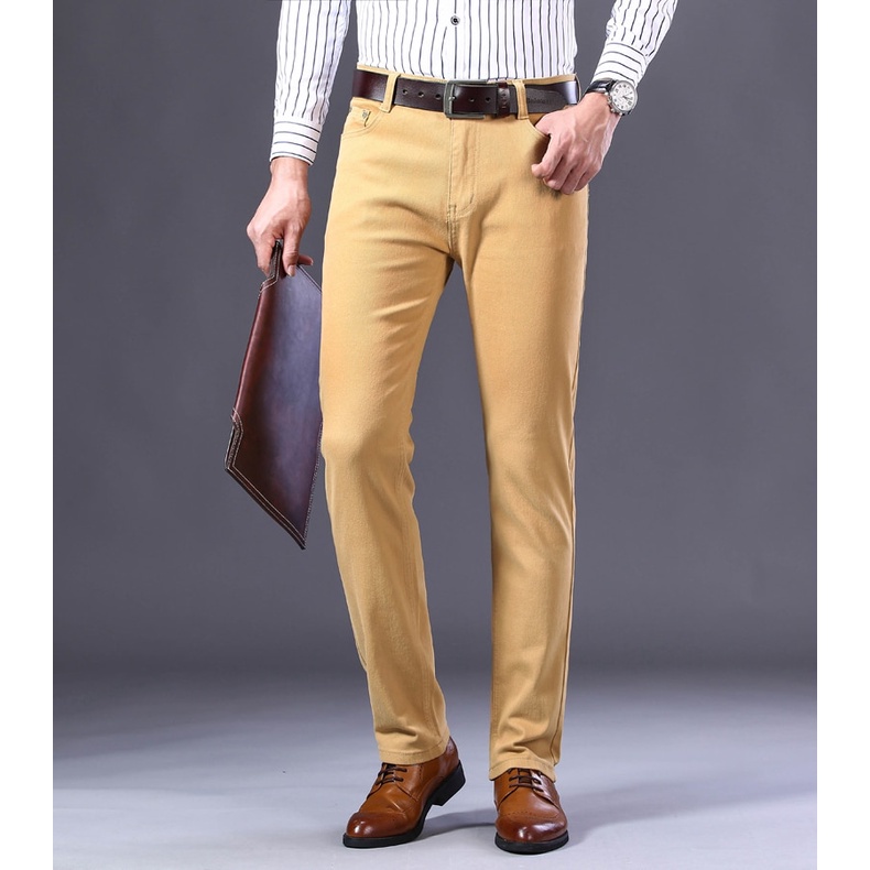 Quần Jeans Dài Ống Đứng Màu Đỏ Rượu Vang Thời Trang Công Sở Cho Nam