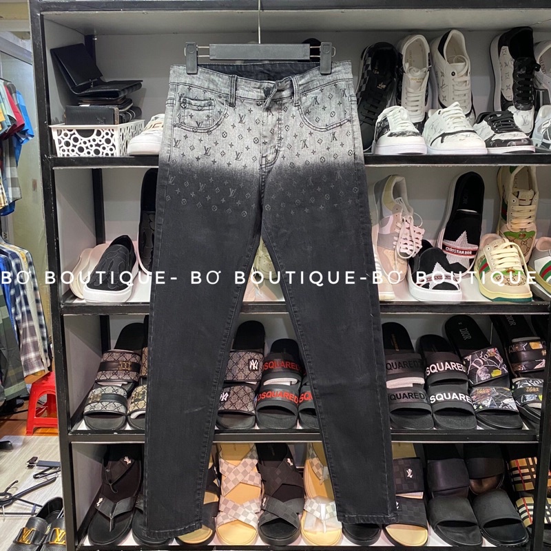 Quần jean nam LV loang in nửa trên , quần jean nam new- Bơ Boutique