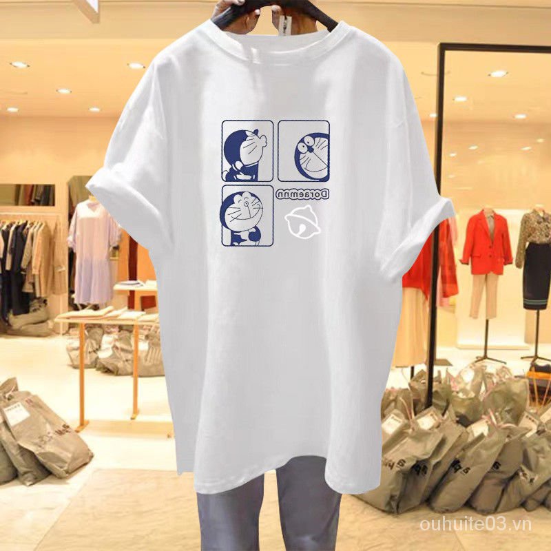 100%Cotton Short-SleeveTT-shirt Women's2021Summer Korean Style Loose Mid-Length White Half-Sleeve T-shirt Top