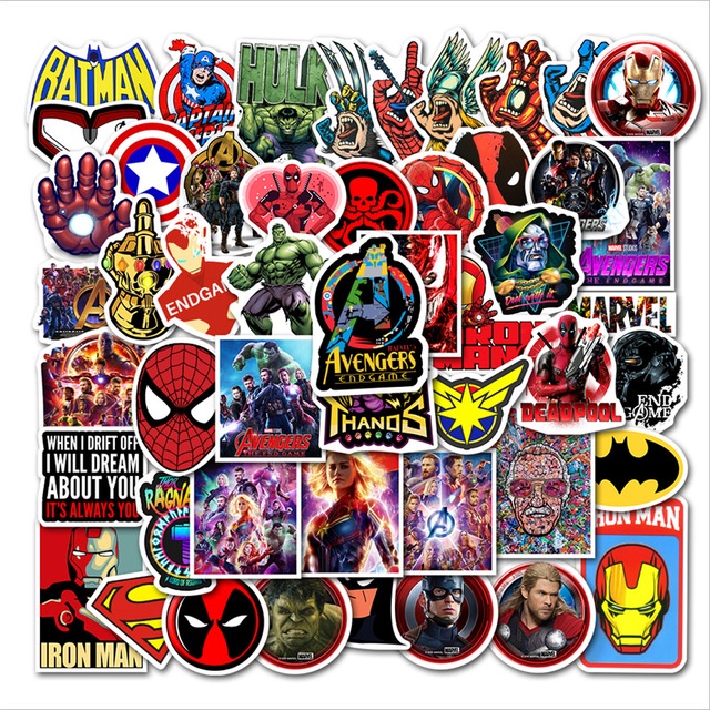 DISNEY Bộ 50 Miếng Dán Marvel Trang Trí Ván Trượt / Laptop / Xe Hơi / Hành Lý Họa Tiết Người Nhện
