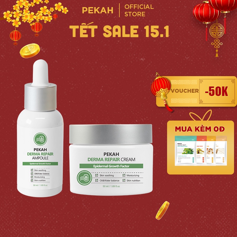 Combo Serum PEKAH Derma Repair Ampoule 50ml &amp; Kem Dưỡng PEKAH Derma Repair Cream 50ml Giúp Phục Hồi Và Cải Thiện Da Mụn