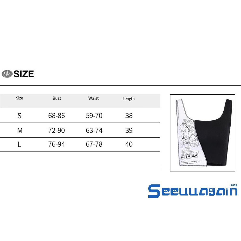 SEE-Women´s Sexy Tank Top, Fashion Letter Print Color Block Sleeveless Rib Knit Crop Top | BigBuy360 - bigbuy360.vn