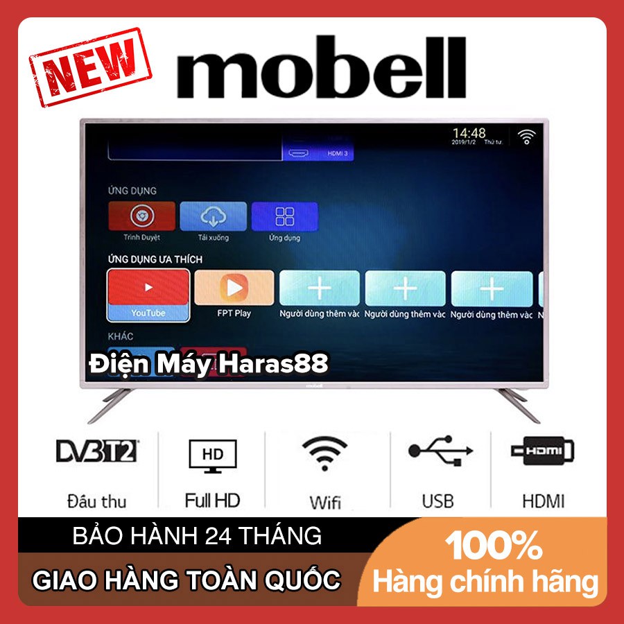 Smart Tivi Mobell 43 inch Full HD 43S600A Android, FPT Play, Youtube, DVB-T2, Wifi, Tivi Giá Rẻ - Bảo Hành 2 Năm