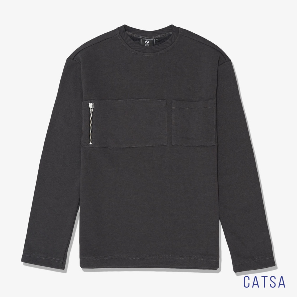 Áo thun nam tay dài đen, xám phối túi chất thun cao cấp, co giãn, thấm hút mồ hôi CATSA ATL049 - ATL050