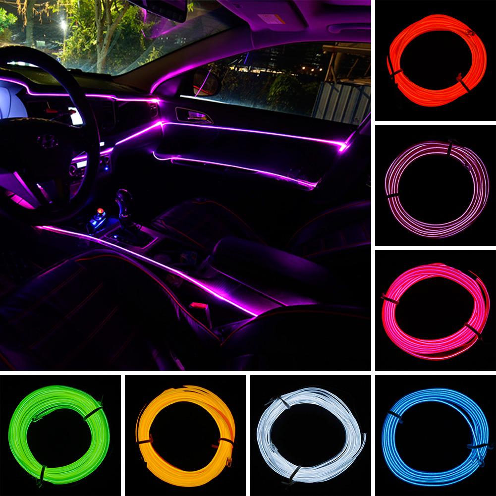 5M Đèn chiếu sáng nội thất ô tô Bầu không khí Dải đèn LED tự động EL Dây ống Dây điện Ánh sáng linh hoạt
