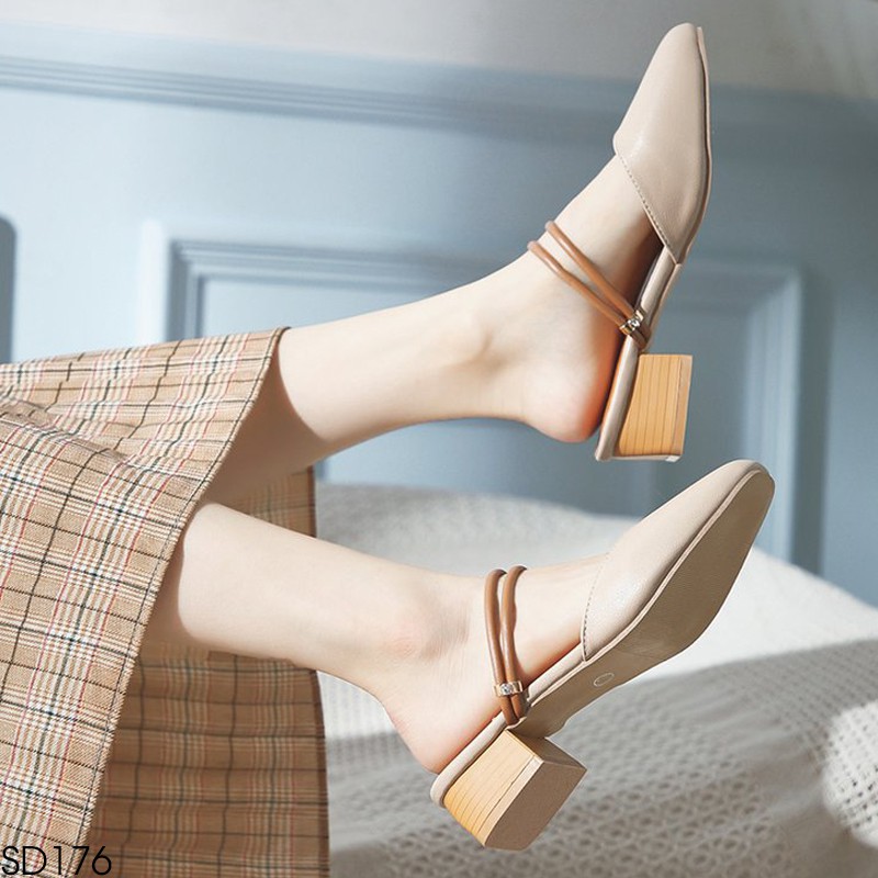 Giày Sandal Nữ SFA Đi Được 2 Kiểu Bít Mũi Hàn Quốc Gót Vuông Chống Xước Cao 3P - Chất Da Mờ Đẹp SD176