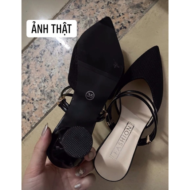 Cao gót sandal 6cm quai ngang bít mũi đế chóp chắc chắn, êm chân