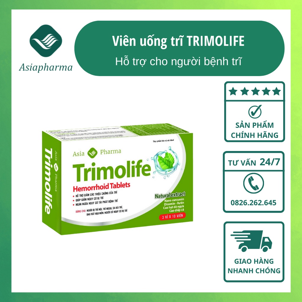 Viên uống Trimolife chính hãng hỗ trợ cho người bệnh trĩ, giảm trĩ và táo bón từ thảo dược