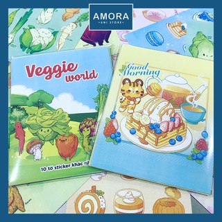 COMBO 2 SET sticker trang trí sổ tay dễ thương Veggie & Morning 20 tờ khác nhau - Amora UNI