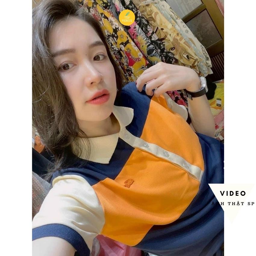 ✨BÁN SỈ✨Áo Polo Nữ Cá Sấu Sọc Cam Xanh Cá Tính