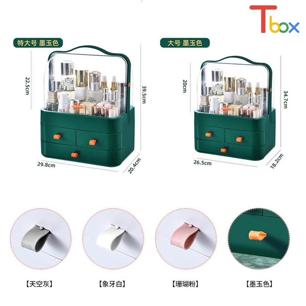 Hộp đựng mỹ phẩm có quai xách và nắp trong suốt chống bụi