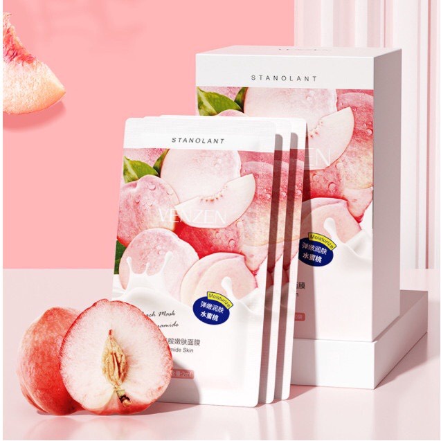 1 Hộp 30 Mặt nạ ngủ VENZEN chiết xuất quả đào protein dưỡng ẩm se khít lỗ chân lông không cần rửa LYYOGA A54