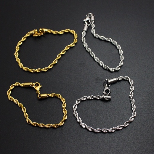 Vòng Tay Dây Thừng Unisex Dành Cho Nam Nữ Thời Trang Merin Accessories Màu Vàng Bạc Chất Liệu Inox - Vòng Smooth