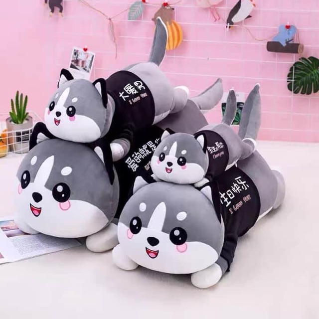 Gối Ôm Gấu Bông Mèo HuSky Đáng Yêu Vải Nhung Co Dãn 4 Chiều Hàng Cao Cấp