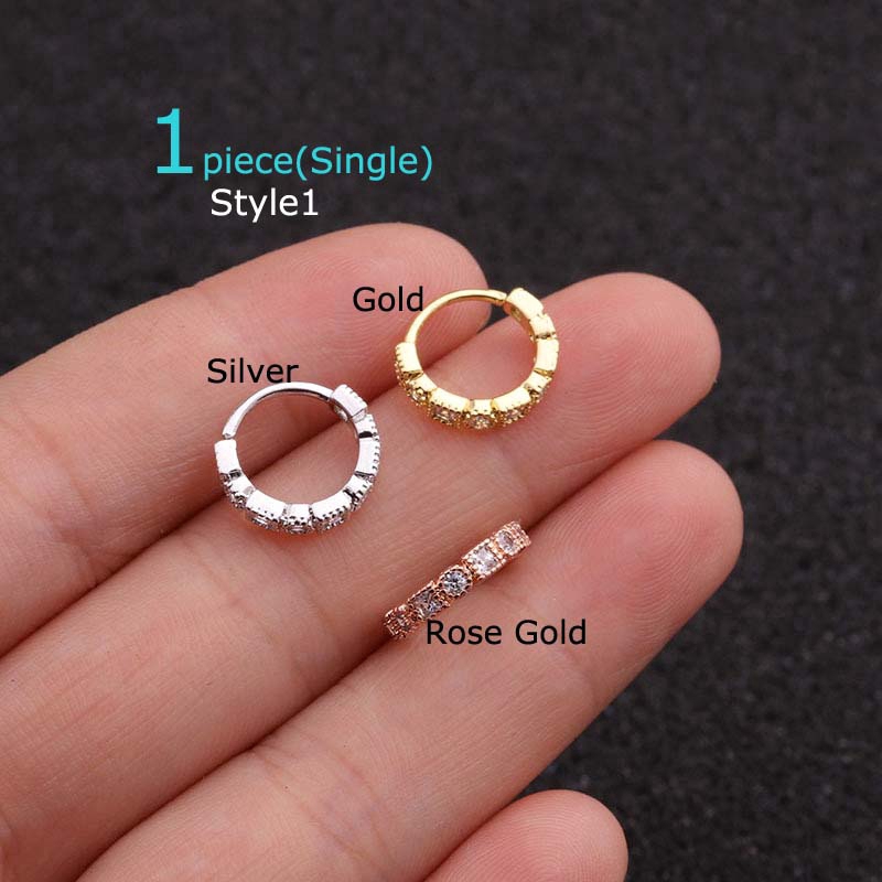 Khuyên tai đính đá màu bạc 8mm duyên dáng hợp thời trang
