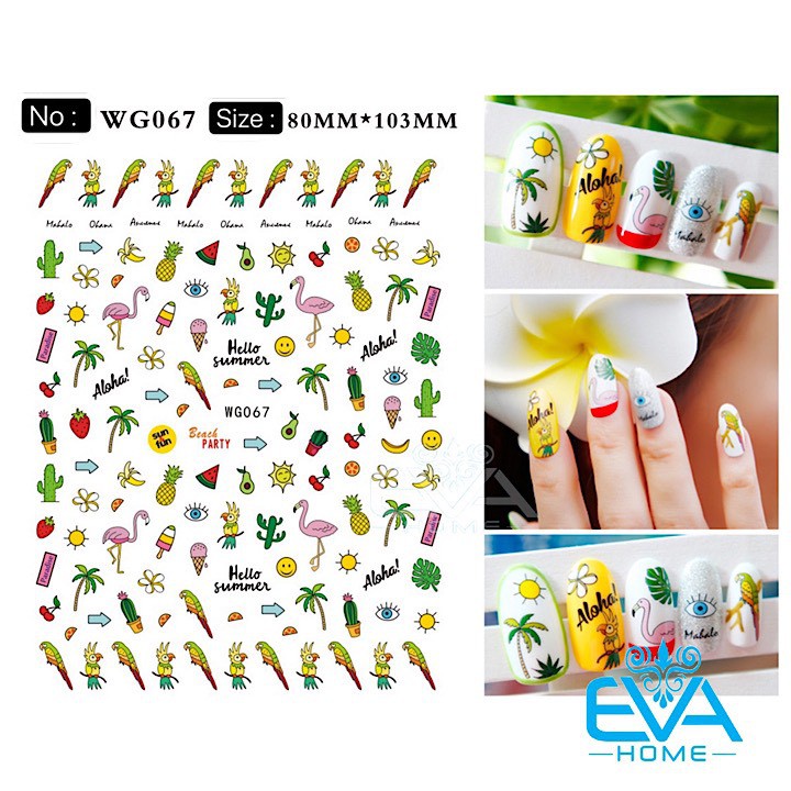 Miếng Dán Móng Tay 3D Nail Sticker Hoạ Tiết Chủ Đề Mùa Hè Với Trái Cây Nhiệt Đới Và Hồng Hạc WG067