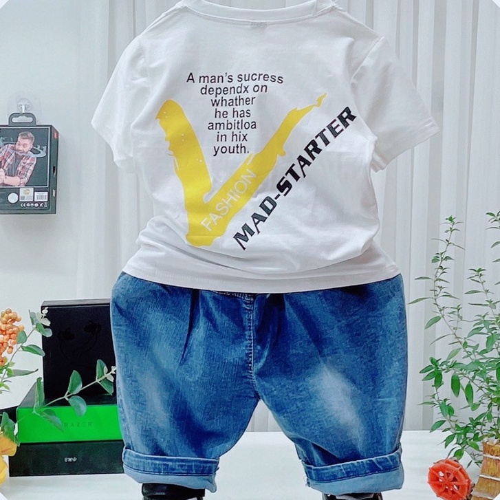 Bộ quần áo bé trai áo thun kèm quần bò set cho bé trai 18-23kg Củ khoai tây shop chất cotton thấm hút mồ hôi thoáng mát