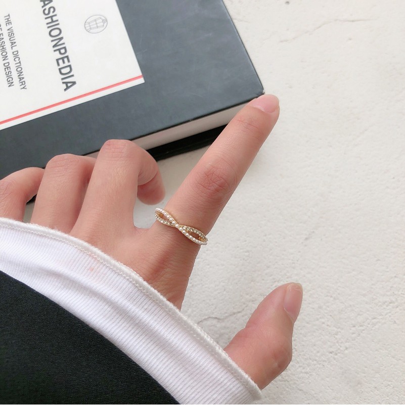 Nhẫn mở đính hạt ngọc trai giả phong cách Hàn Quốc thời trang cho nữ