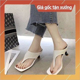 Guốc nữ gót nhọn 5cm mũi vuông phong cách công sở giá rẻ hàng vnxk 2 màu đen & trắng pamela h8