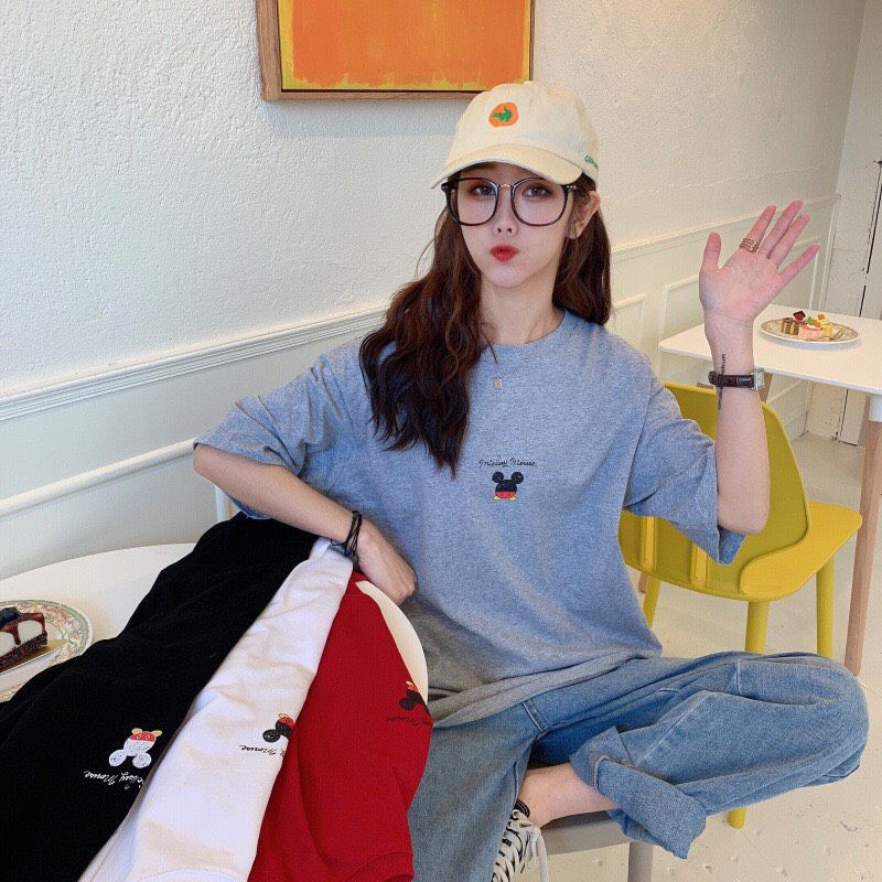 Áo thun unisex tay lỡ mẫu Mickey