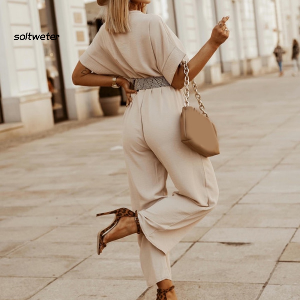 Bộ Áo Liền Quần Cổ Chữ V Khoét Sâu Xếp Ly Đáy Sâu Quyến Rũ Cho Nữ