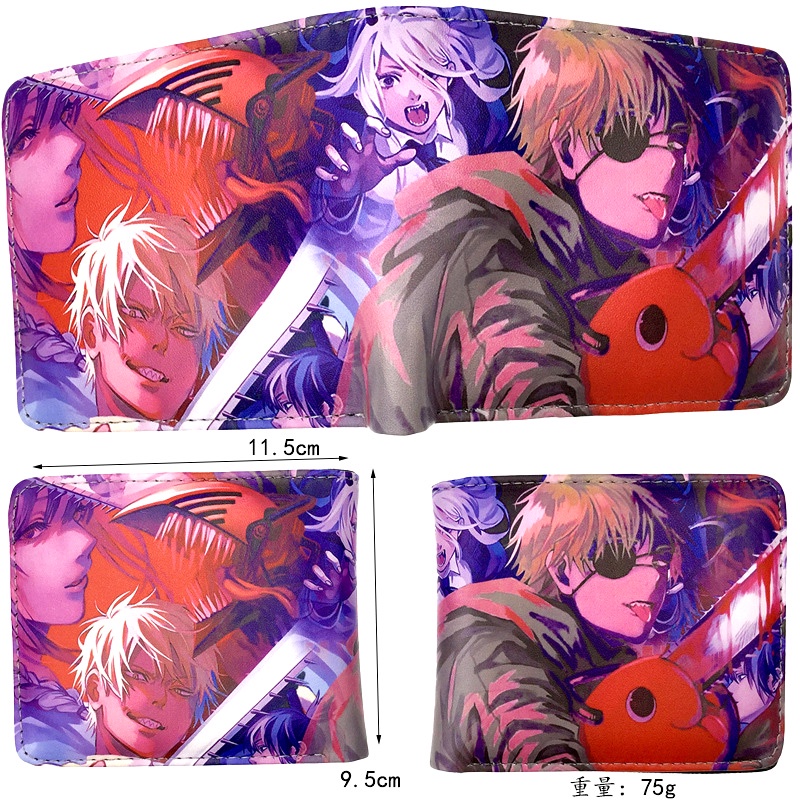 Ví da PU dáng ngắn có khóa kéo in hình Anime Chainsaw Man Pochita