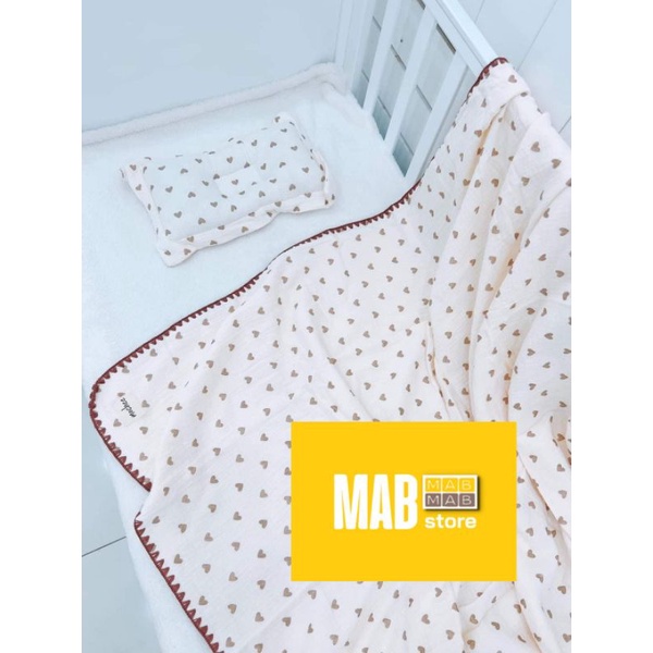Chăn Mỏng Đa Năng Viền Thủ Công MOCHEE VIỆT NAM Chất Liệu Xô Muslin 100% Cotton Kèm Gối Chống Bẹp Đầu Cho Bé