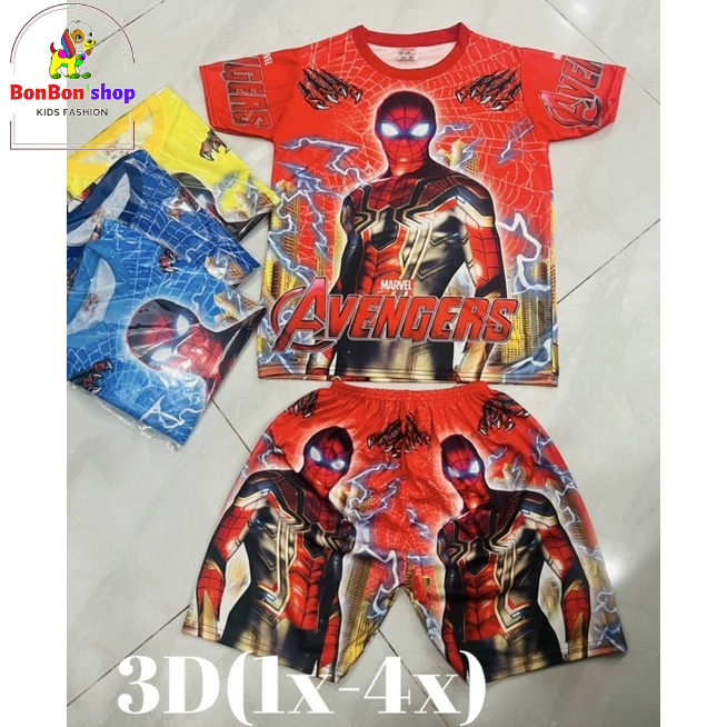 bộ đồ siêu nhân tay ngắn cho bé trai size 20-25kg in hình 3d nổi bật