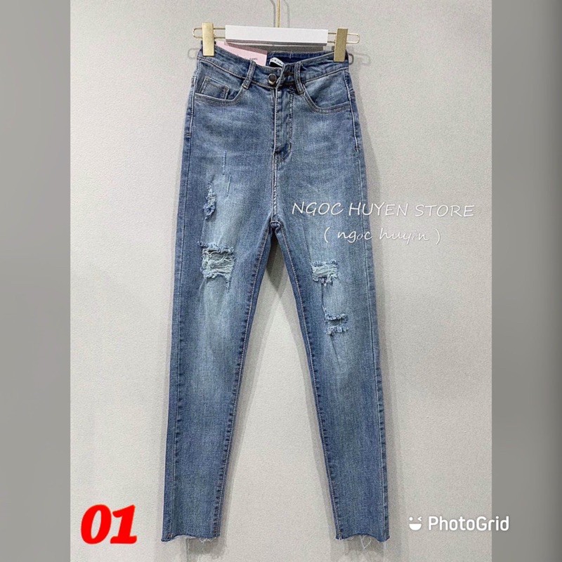 Quần jeans ôm body lưng siêu cao MÃ 01, quần jean nữ, quần bò nữ lưng cao rách xước - J20