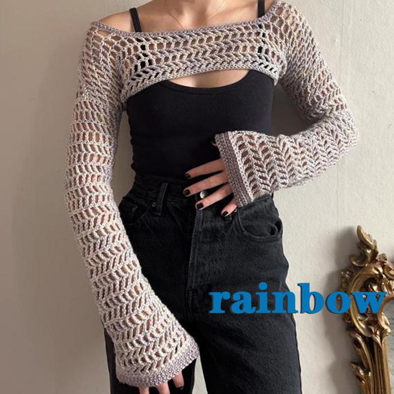 Áo Croptop Dệt Kim Tay Dài Che Phủ Lỗ Y2K 2000s Phong Cách Vintage Dành Cho Nữ