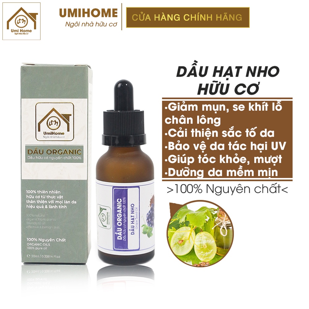 Dầu Hạt Nho hữu cơ UMIHOME nguyên chất | Grape seed oil 100% Organic 10ML