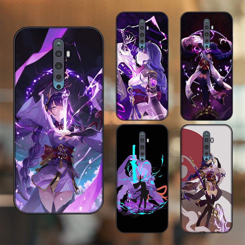 Ốp lưng Oppo Reno 2F viền đen in hình Raiden Shogun Genshin Impact